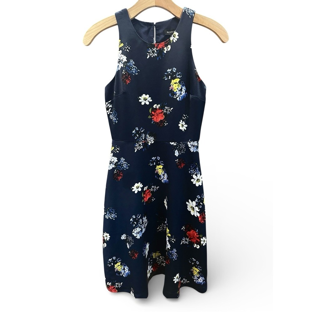 Banana Republic Patrizia Floral Racer-Neck Fit-and-Flare Dress Navy Size 00 $128
